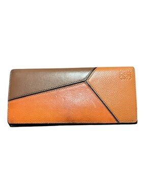 Loewe Colorblock Leather Continental Wallet in Orange and Brown
